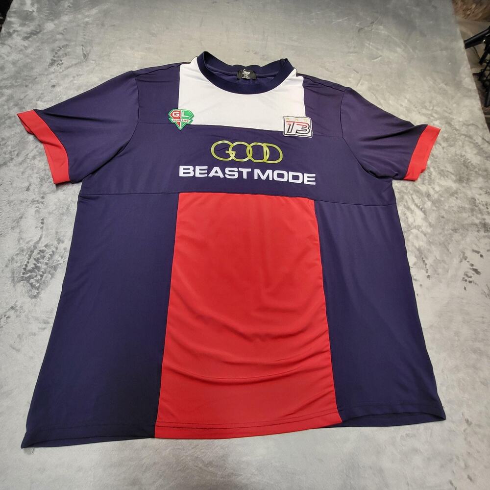 Camp Good Life Beast Mode Shirt Mens 2XL Blue Red Polyester Soccer Jersey Tee